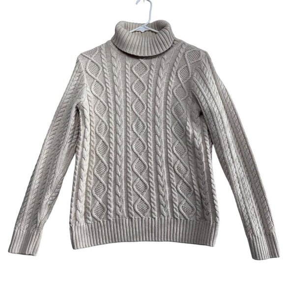 Croft & Barrow Womens Cable Knit Fisherman Turtleneck Sweater Size M Ivory Cream - Picture 1 of 10
